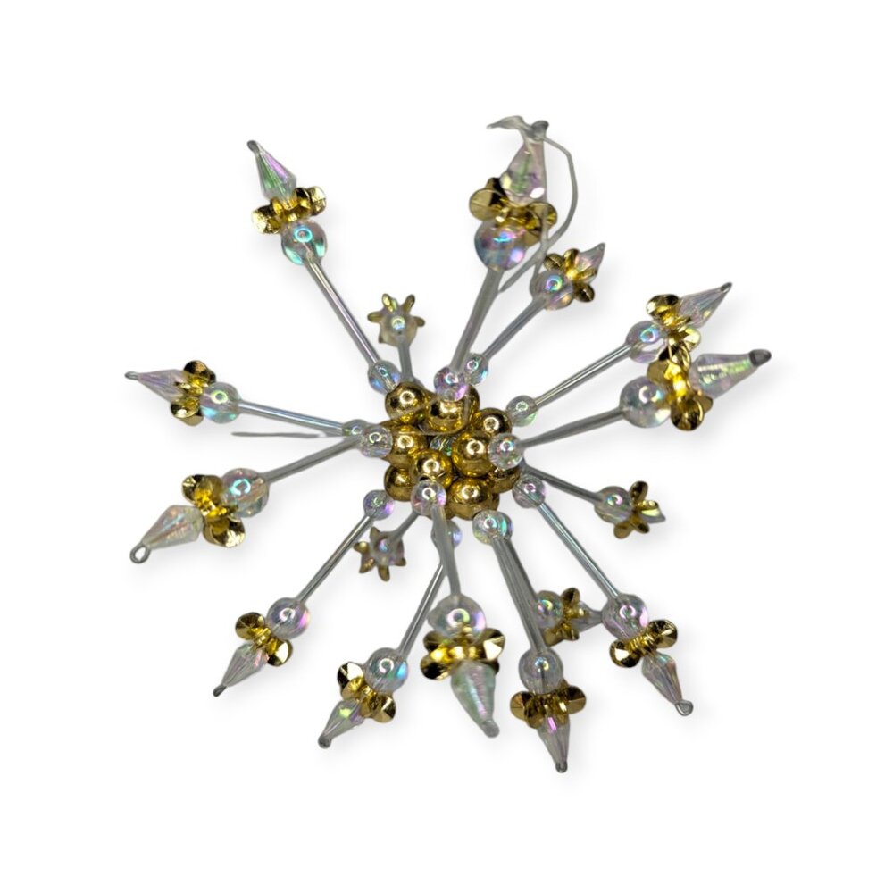 Iridescent & Gold Tone Bead Dimensional Snowflake Christmas Hanging Ornament